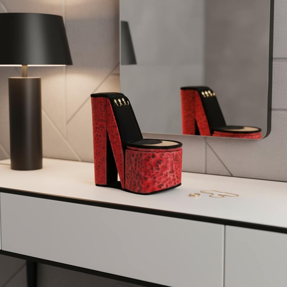 9" Royal Blue Black And Gold Velvet High Heel Jewelry Box