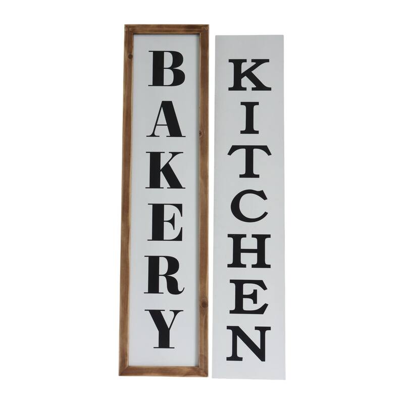 HomeRoots 11" X 26" Black Brown And White Reversible Kitchen Wood Hanging Wall Decor