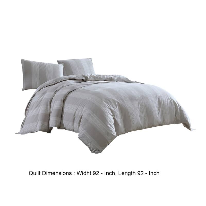 3 Piece Queen Comforter Set with Vertical Stripes Pattern, White and Brown