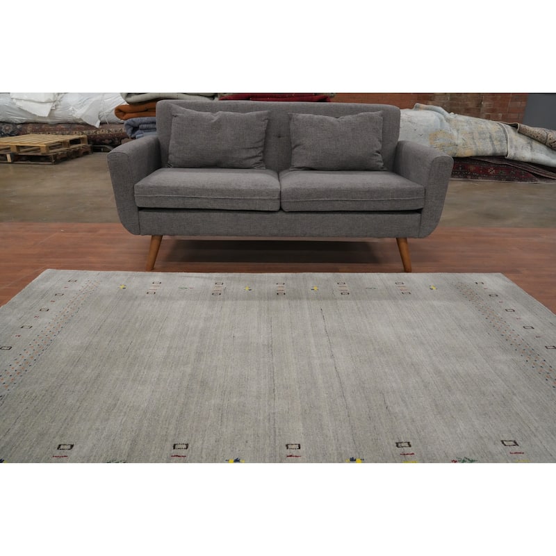 Hand Knotted Oriental 100% Wool Carpet Tribal Animal Pictorial Greys & Charcoal Gabbeh Area Rug - 7' 9'' X 5' 0''