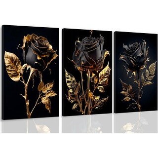 3Pcs Vintage Black and Gold Roses Canvas Wall Art - Bed Bath & Beyond ...