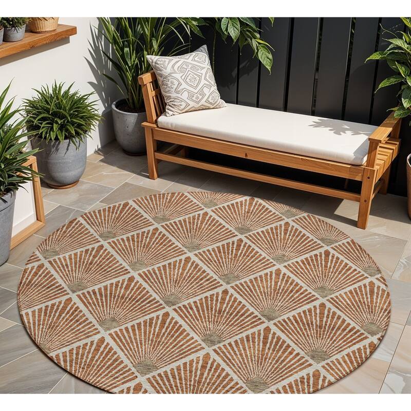 HomeRoots Geometric Transitional Rectangle Outdoor Rug - 8' Round