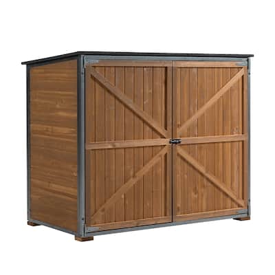 Low Outdoor Storage Shed - 50.4"L x 26.8"W x 41"H, Backyard Tool Cabinet with Metal Frame, Brown