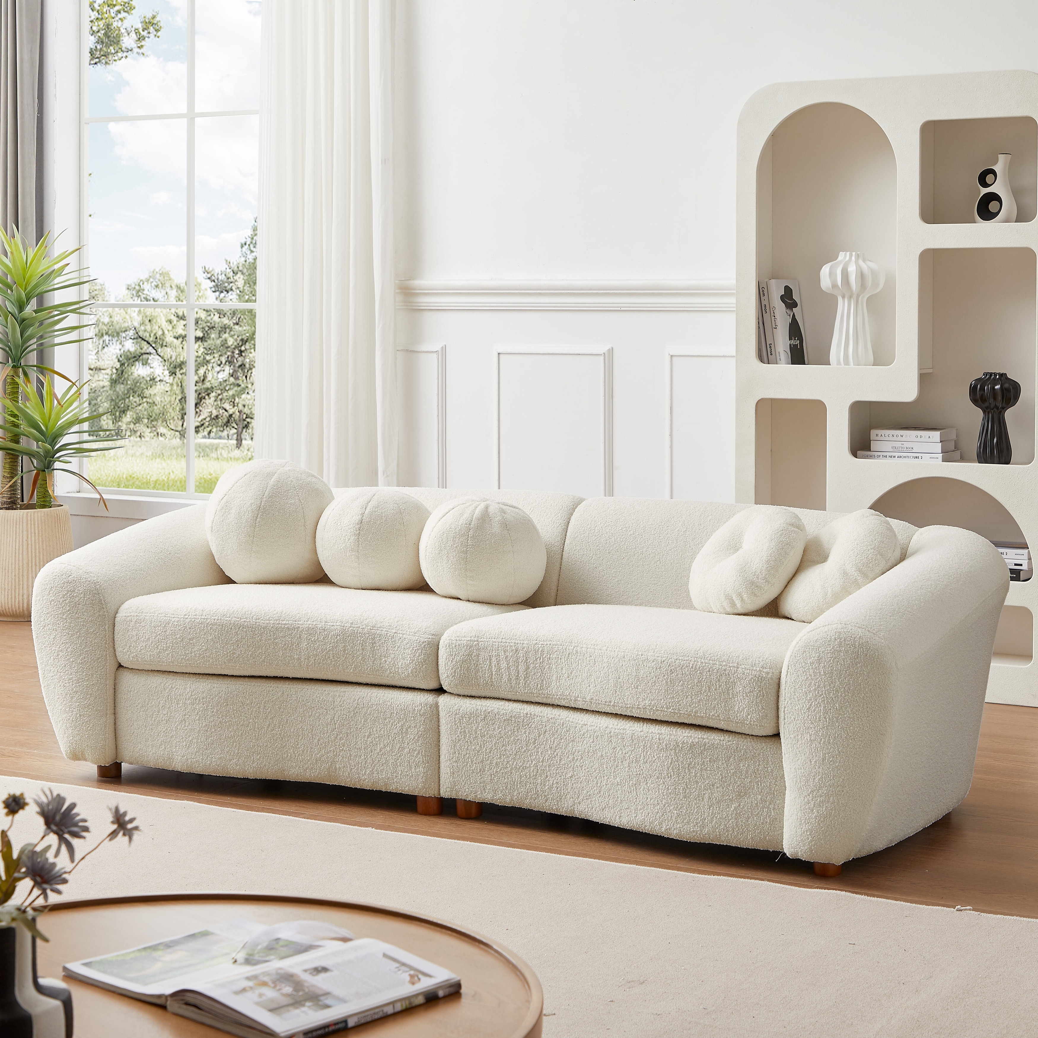 Modern Curved Sectional Sofa Teddy Fabric Thicken Upholstered