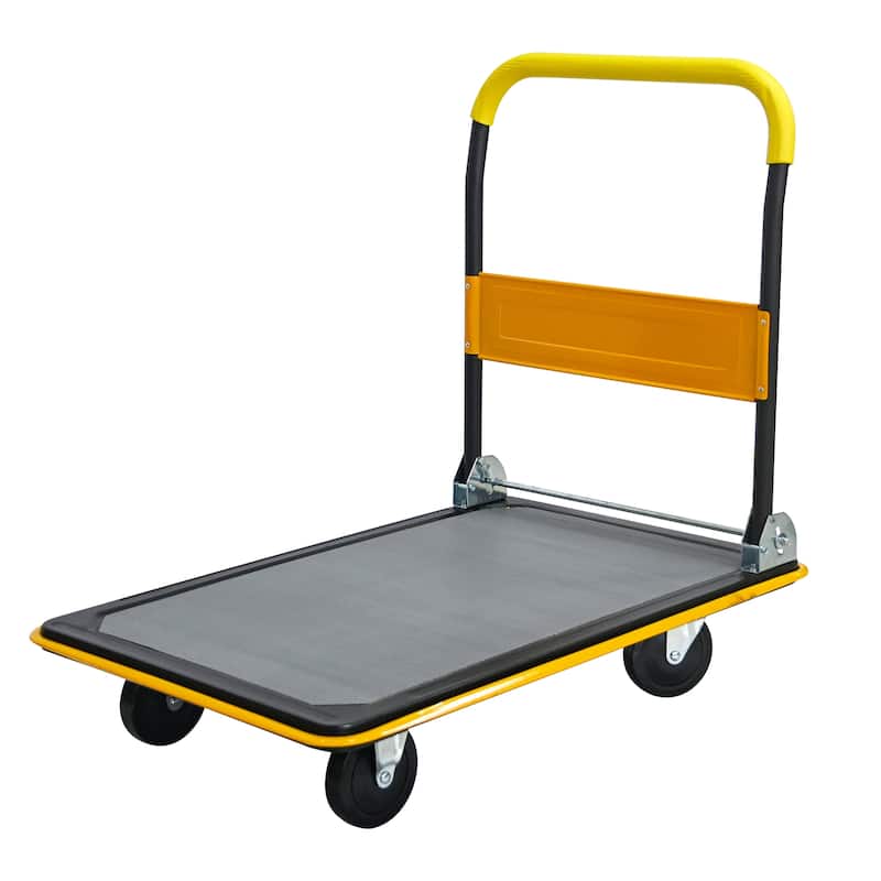 Heavy Duty Folding Flatbed Cart with 360°Swivel Wheels - Yellow