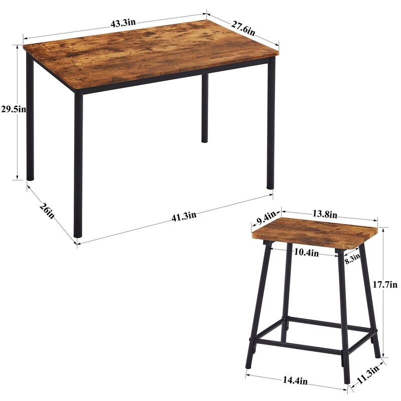 5 Piece Dining Set Wood Metal Table and 4 Chairs Kitchen Furniture