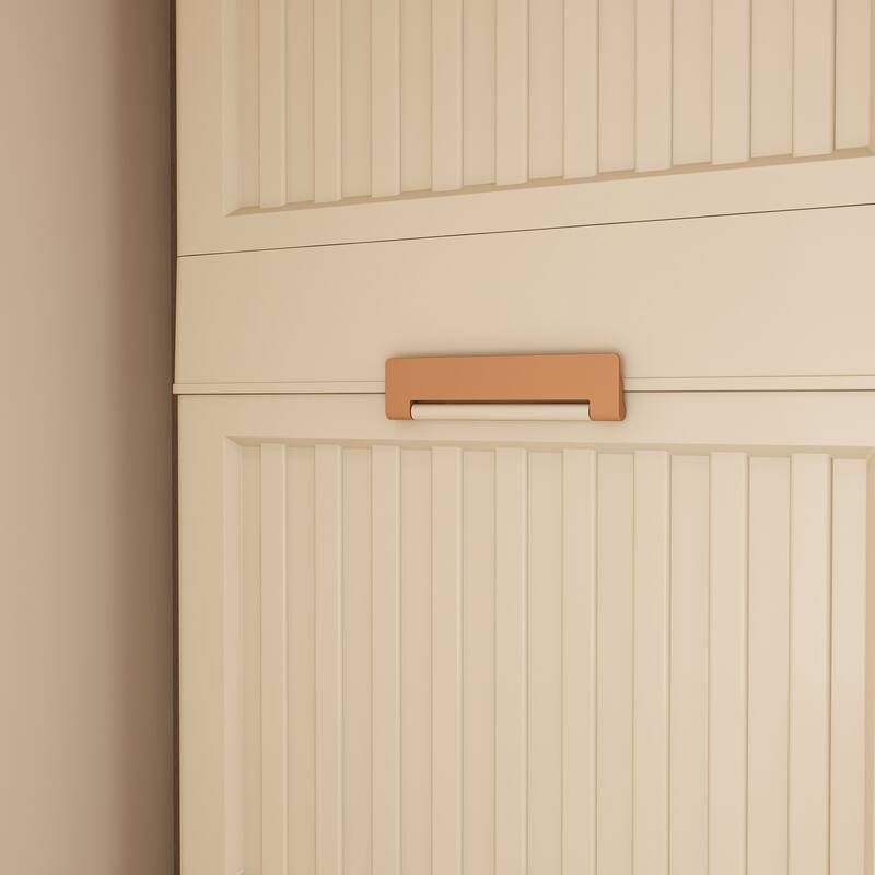 Movable Children's Wardrobe with Wheels, Portable Wardrobe Closet Storage Cabinet Organizer with 2 Hanging Rod, Creamy White