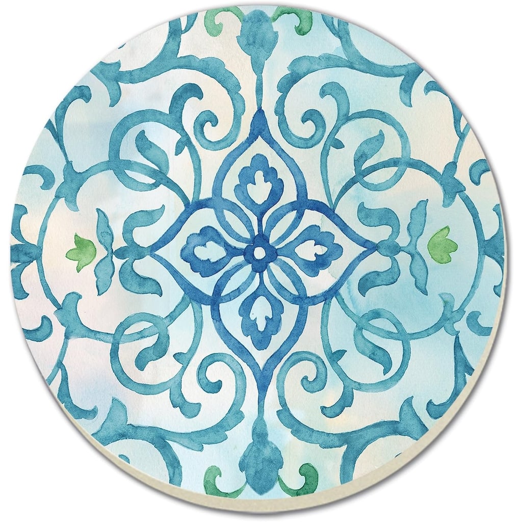 CounterArt Blue Medallion Absorbent Coasters in Wooden Holder (Set of 4)