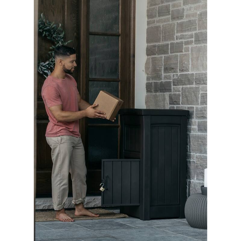 Keter Delivery Box for Porch with Lockable Secure Storage Compartment to Packages and Deliveries Safe, Brown