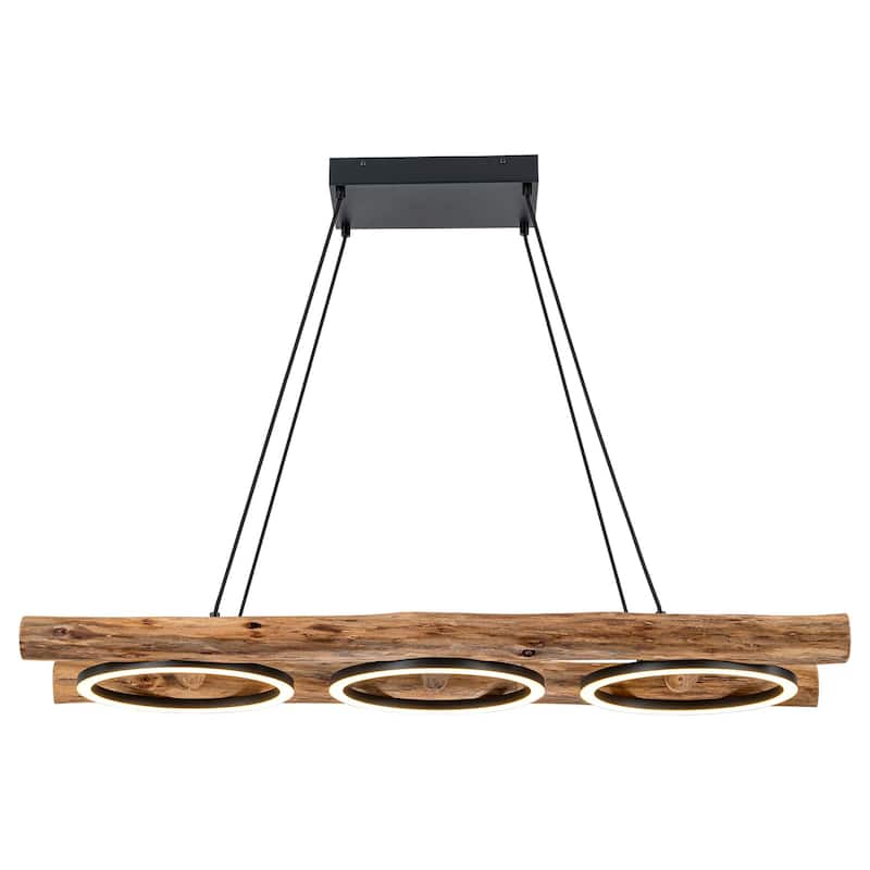 Rustic Wooden Dimmable Integrated LED Linear Pendant Light Adjustable Kitchen Island Lights - W 43.3"