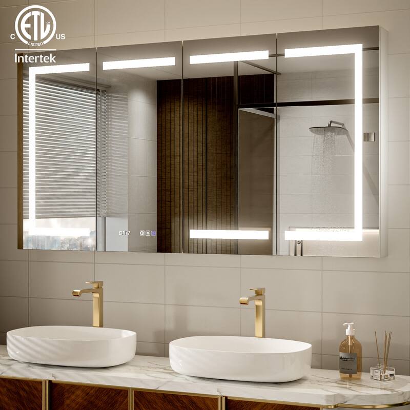 Modland 30"-60"W x 32"H Bathroom LED Medicine Cabinet with Mirror and Shelves, Defog and Stepless Dimming