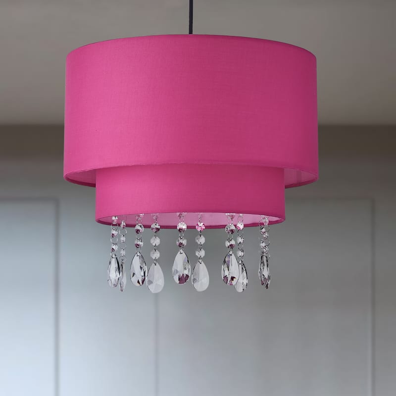 3 Light Drum Pendant with crystals in Pink - 13"H x 15"W x 15"D