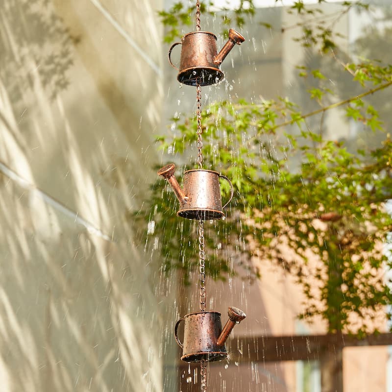 Glitzhome 8.5ft Faux Copper Watering Pot Rain Chain with Clip