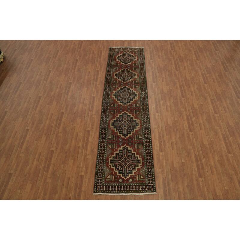 Hand Knotted Oriental 100% Wool Carpet Traditional Tribal Red Tabriz Runner Rug - 14' 6'' X 3' 7''