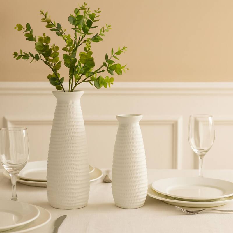 Aria Home White Ceramic Cylinder Vase Set Modern Minimal Decor