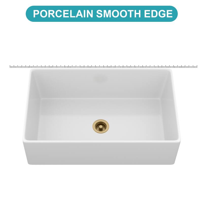 33" White Farmhouse Sink - Kitchen Sink Apron Front Porcelain Ceramic Single Bowl Farmer Sink Basin
