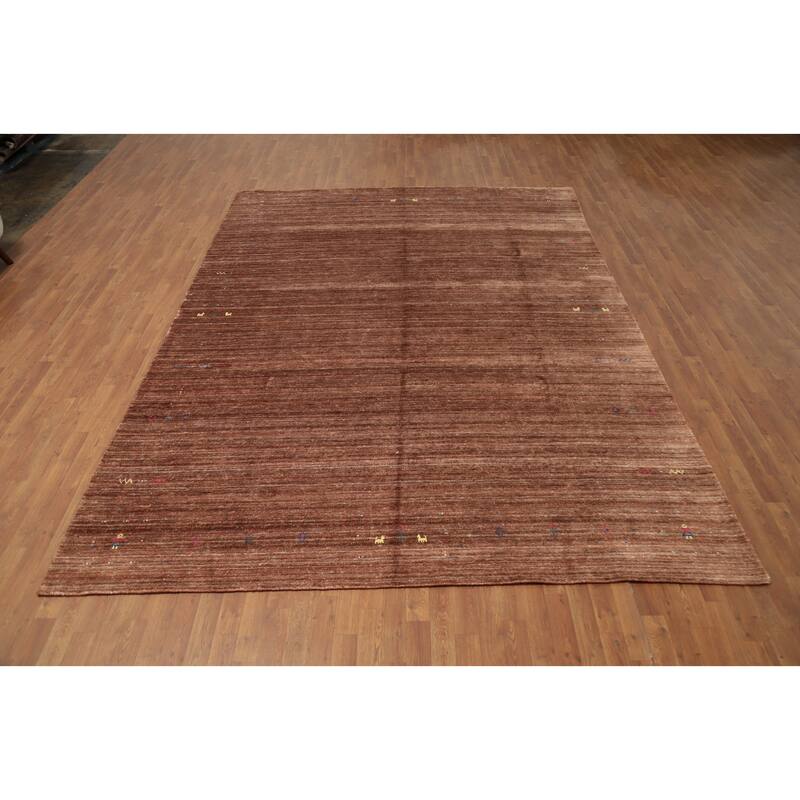 Hand Knotted Oriental Viscose Silk Carpet Tribal Animal Pictorial Brown Gabbeh Area Rug - 11' 11'' X 8' 10''