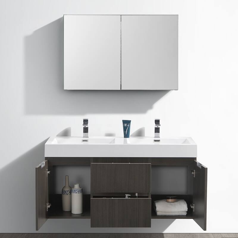 Fresca Senza 48" Wall Mounted / Floating Double Vanity Set with Wood