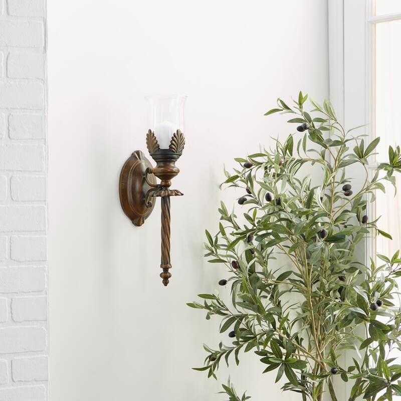 Glass Single Candle Wall Sconce - Brown - Roche River Decor - 7"W x 5"L x 18"H