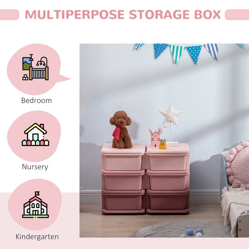 Qaba 3 Tier Kids Storage Unit, 6 Drawer Chest Toy Organizer Plastic Bins for Kids Bedroom Nursery Kindergarten Living Room