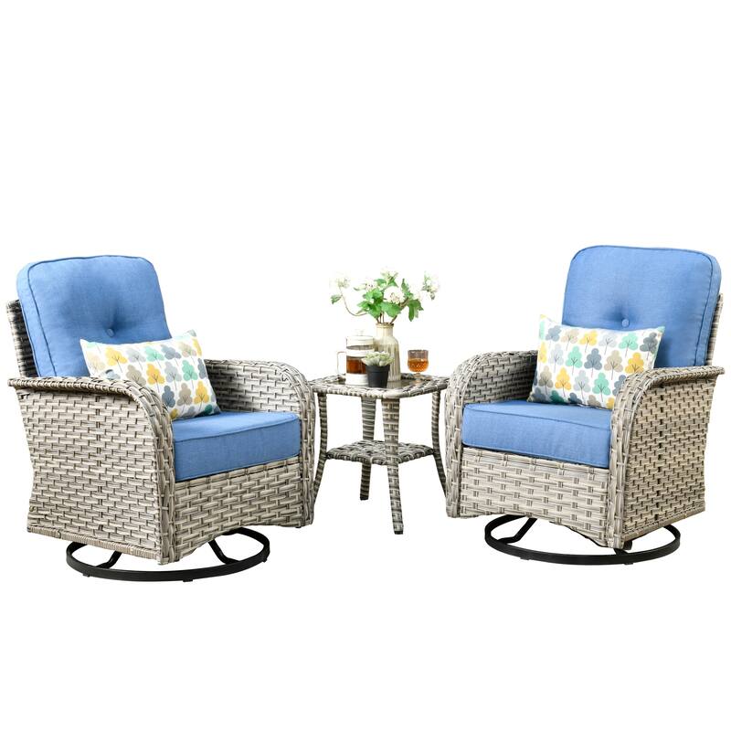 XIZZI 3-piece Outdoor Patio Wicker Swivel Chair Bistro Set