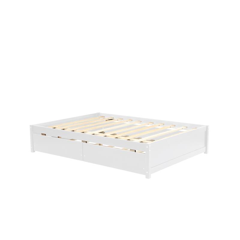 Open Frame Bed Full Size Slat Bed with Trundle Bed and 2 Drawers