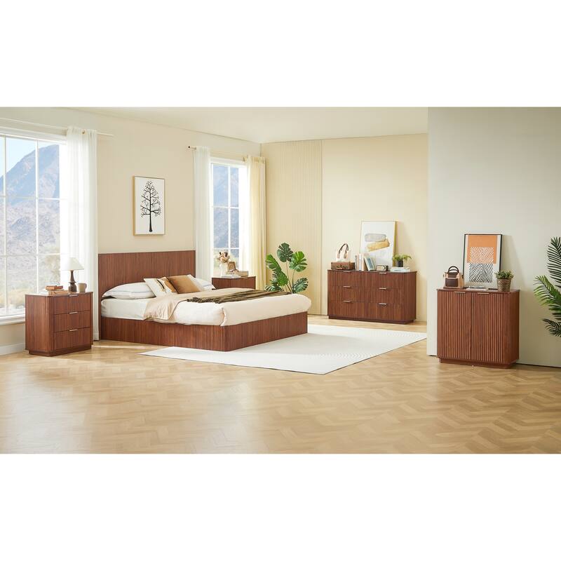 Hydraulic Lift Storage Bed Frame with Headboard/Wooden Corrugated Platform Bed Frame/No Box Spring Needed/Noise-Free Design/King