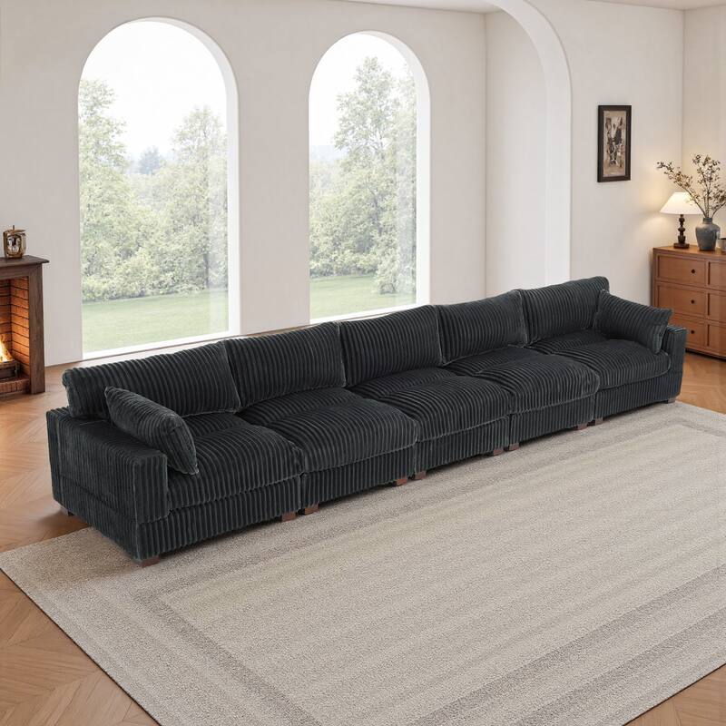 Plush Corduroy Upholstered Modular Sectional Sofa with Pillows