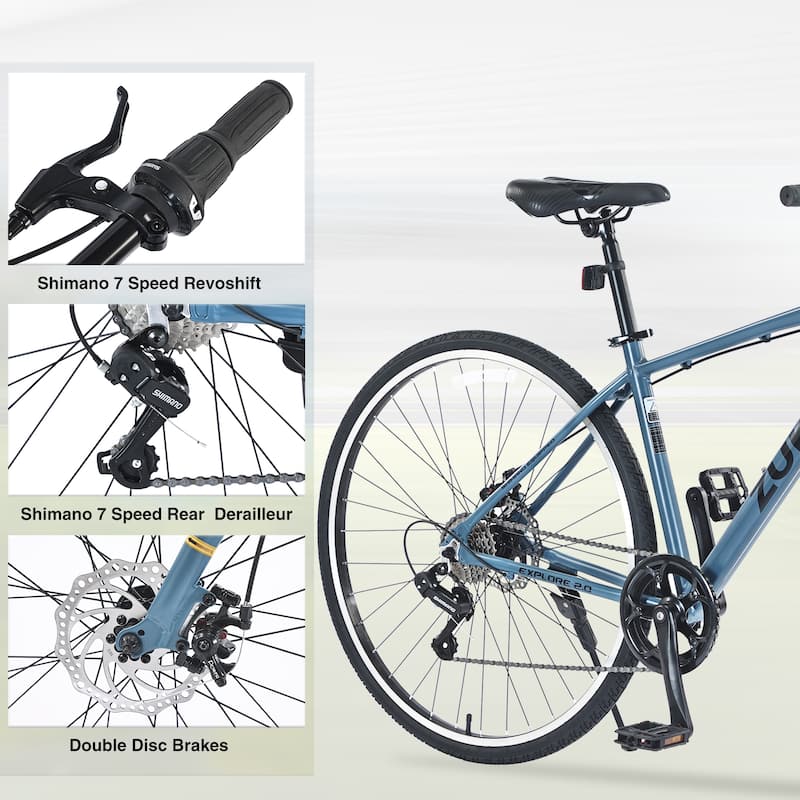 Shimano 7 Speed Hybrid Bike 700C Road Cycling Bicycle, Urban Commuter Bicycles with Double Disc Brakes, Aluminum Alloy Frame