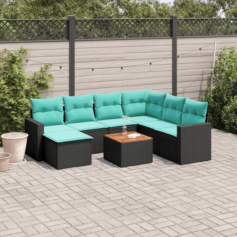 vidaXL 8 Piece Patio Sofa Set with Cushions Black Poly Rattan - 24.4 x 24.4 x 27.2-corner + Table + 3x middle