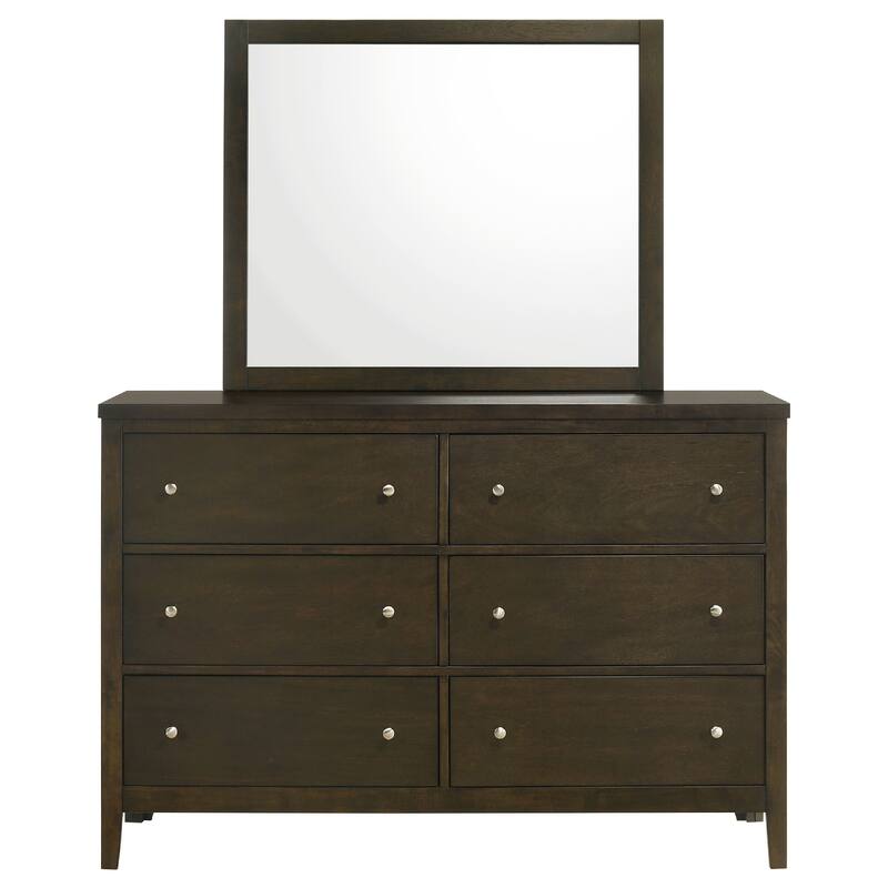 Wlly Wide Dresser with Matching Mirror, 6 Drawers, Dark Brown Wood