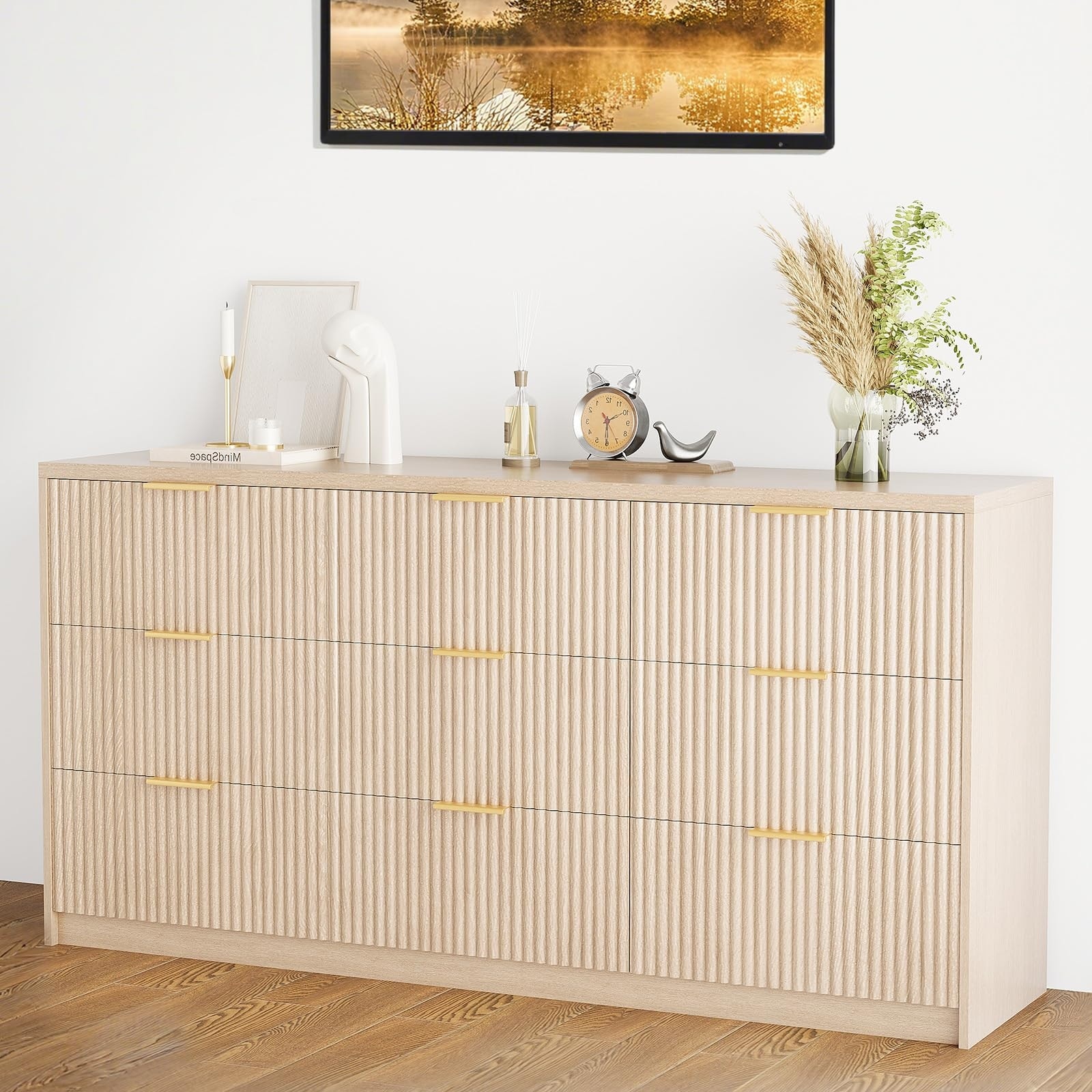 wood dresser gold hardware Garvee 9 Drawer Fluted with Handles, 55