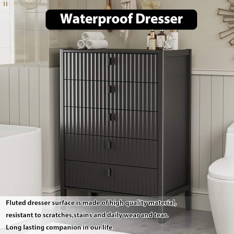 Modern Dresser, Fluted Wood Chest with Deep Drawers for Bedroom, Living Room