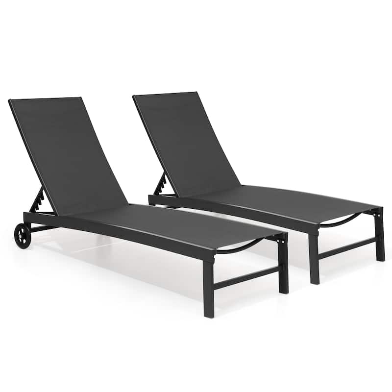 Outdoor Wheel Adjustable Chaise Lounge Chairs 5 Reclinig Position Aluminum Sun Lounger