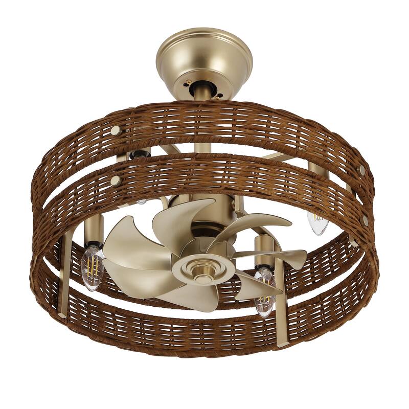 18.5" Boho Rattan Caged Ceiling Fan with Light Kit and Remote Control