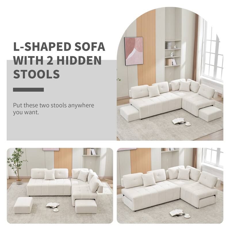 91.73" L-Shaped 4-Seater Sofa with Hidden Stools