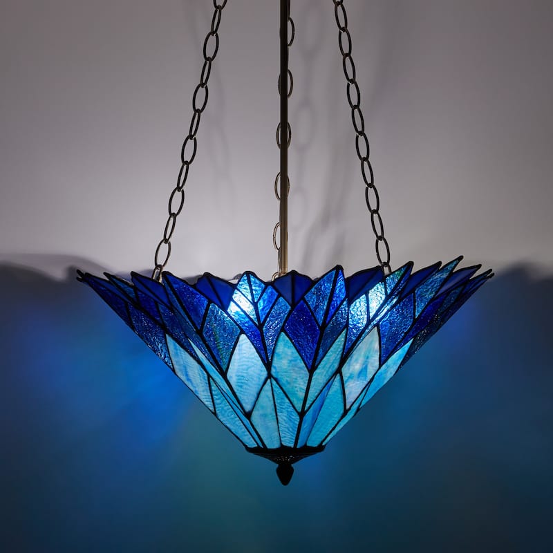 Tiffany-Style River of Goods Aqua/Blue/Purple Stained Glass 20.25-Inch Pendant Light - 20.25" x 20.25" x 28"