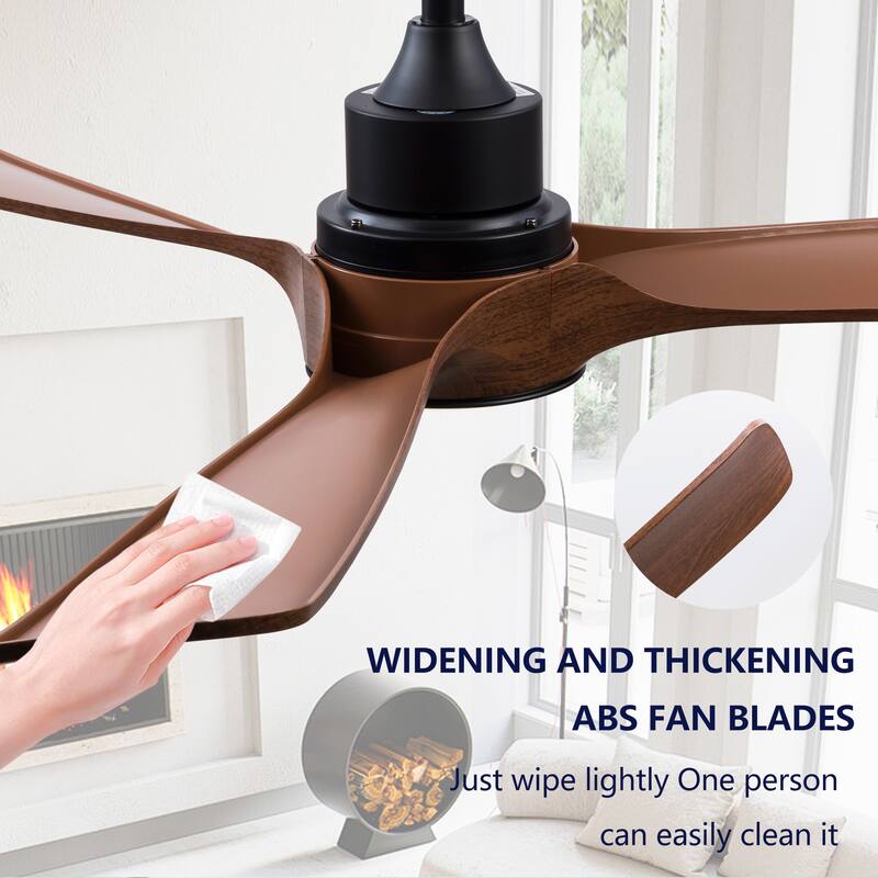 52" Ceiling Fan with 3 Color Dimmable 3 ABS Blades Remote Control Reversible DC Motor
