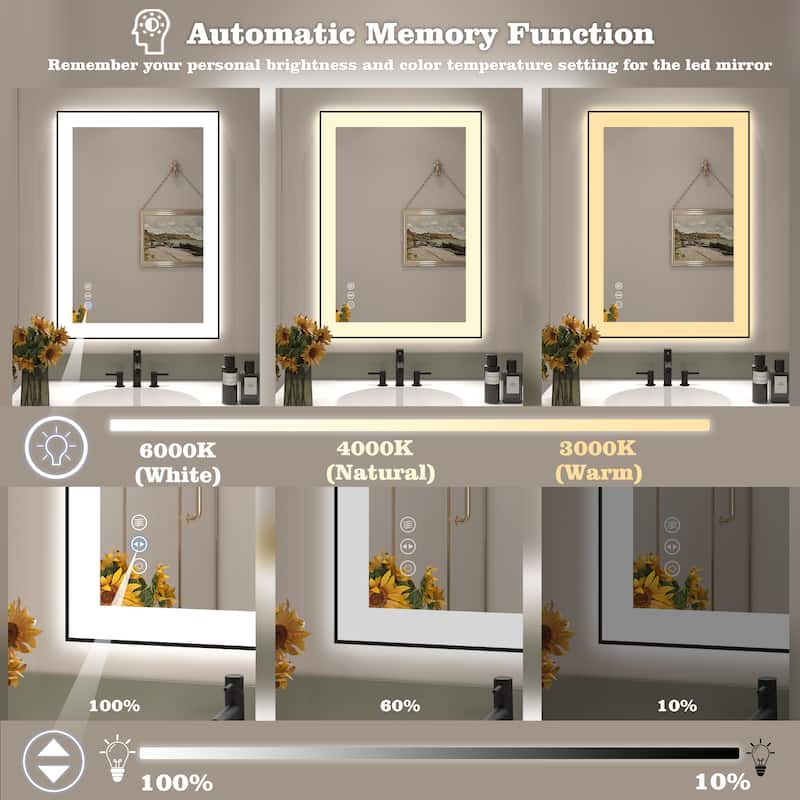 Rectangular Aluminum Framed Backlit and Front Light LED Wall Bathroom Vanity Mirror - N/A