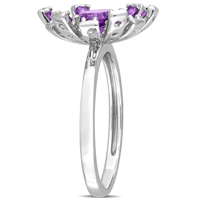 Miadora African Amethyst and White Topaz Floral Cluster Ring in Sterling Silver