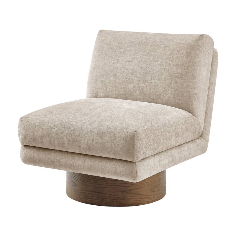 NPD Furniture Zenda Fabric Swivel Accent Chair with Wooden Base - Millburry Beige