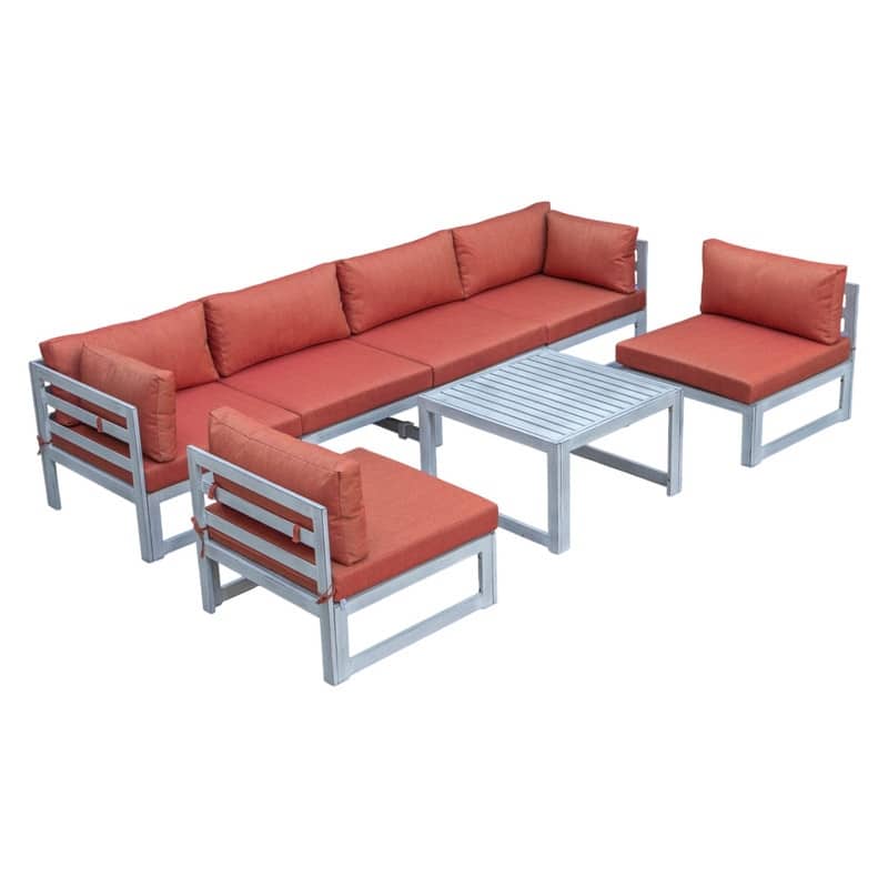 Chelsea 7-piece Aluminum Outdoor Modular Sectional Sofa Set with 55,000 BTU Gas Fire Pit Table and All-Weather Cushions