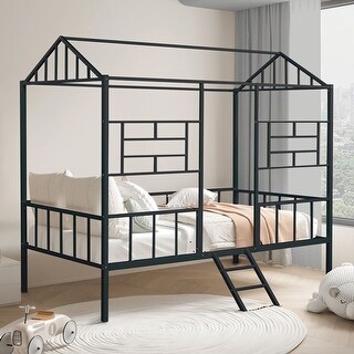 Metal Twin-Size Loft Bed with House Design