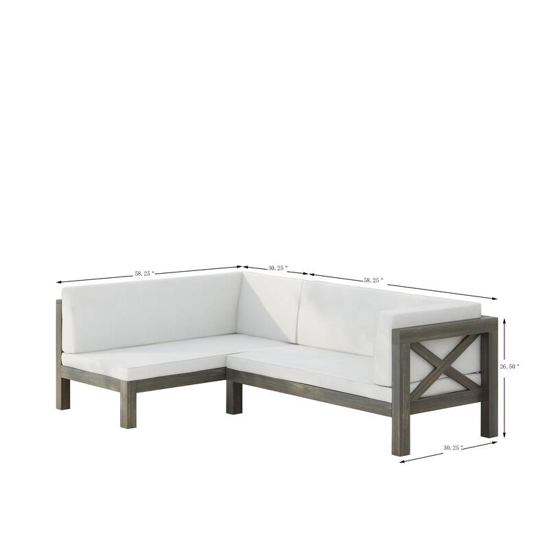 Brava Outdoor Acacia Wood X-Back Patio Sectional Sofa by Christopher Knight Home