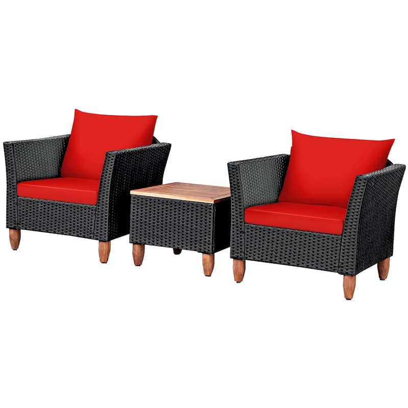 Patio 3-piece Outdoor Wicker Rattan Bistro Chair Set - Red