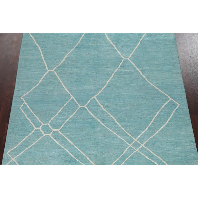 Turquoise Moroccan Vegetable Dye Oriental Wool Area Rug Hand-knotted - 6'4" x 9'8"