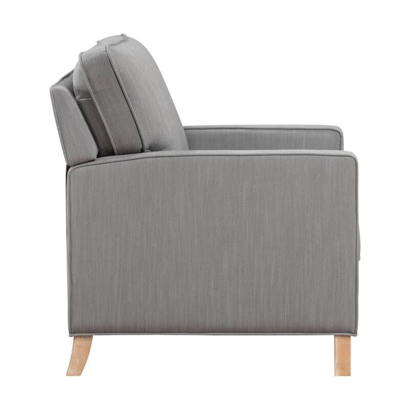 Classic Traditional Push Back Reclining Chair Gray Fabric Upholstery Cushion Seat Solid Wood Furniture 1pc