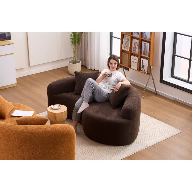 Full Compression Sponge Loveseat, S-Curved Dual-Depth Sofa, Brown Chenille Modular for Small Spaces & Meditation