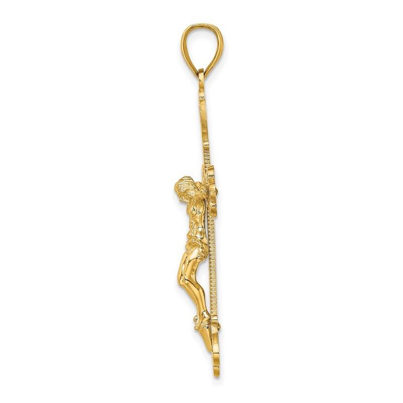 Curata 14k Yellow Gold Large Textured Engraved Ornate Crucifix Cross Necklace 30mm x 44mm