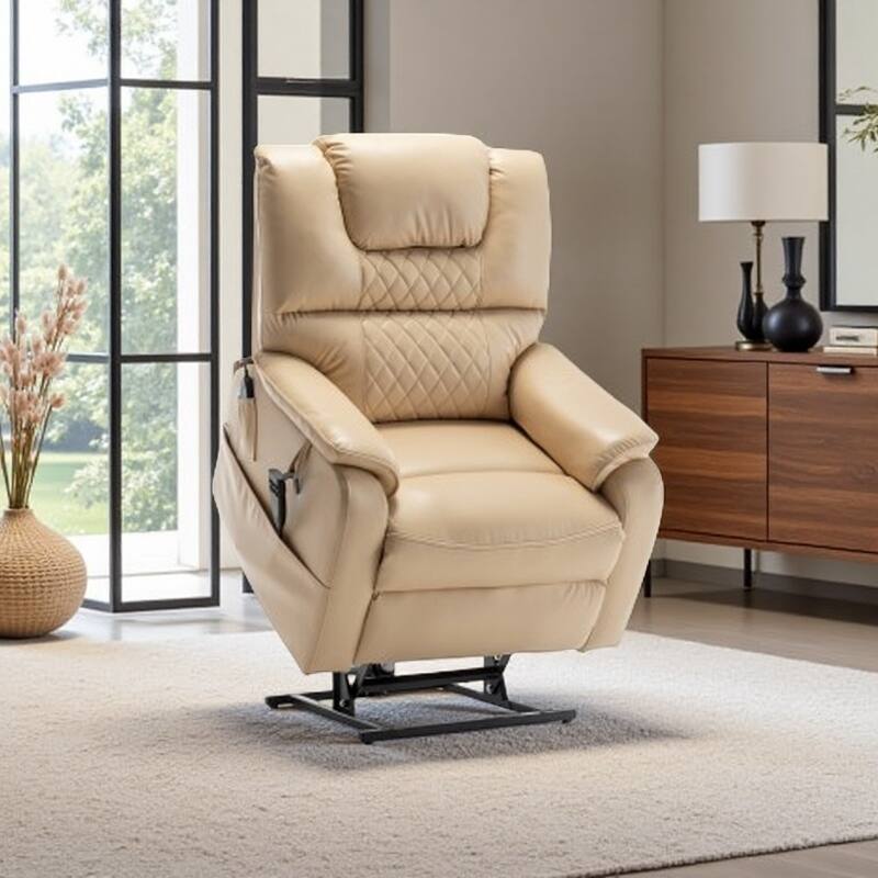 Oversized Electric Lift Recliner with OKIN Motor, Infinite Recline to 180°, Extra-Wide Seat, and Convenient Side Storage - Beige+yellow